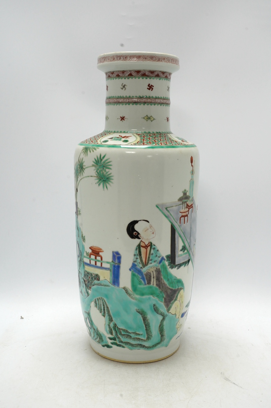 A large Chinese famille verte rouleau vase, 46cm. Condition - good